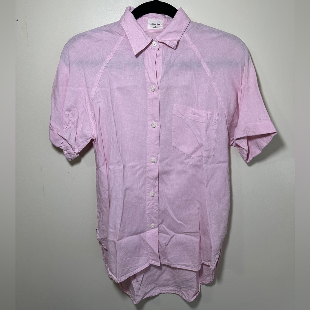 Aritzia Wilfred Free Boyfriend Linen Button Up Short-Sleeve Shirt size XX-Small
